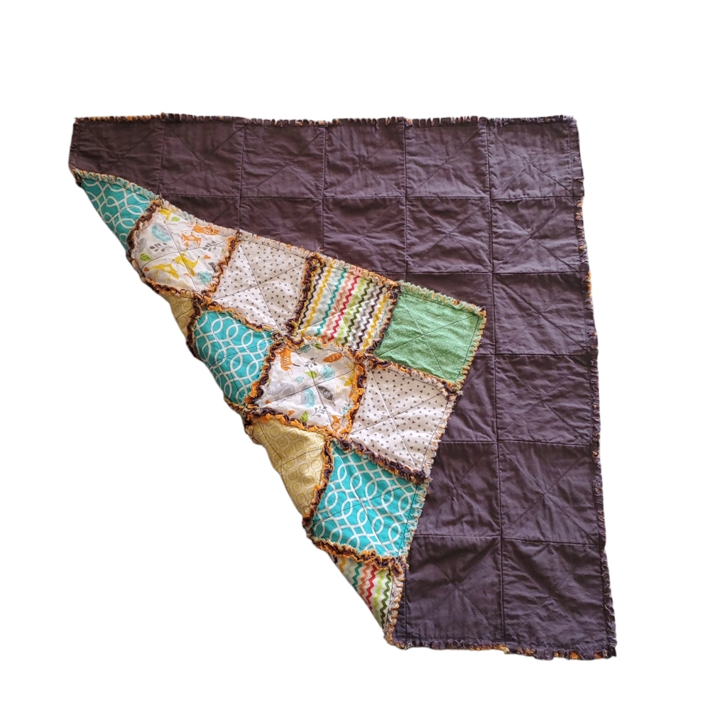 NEW Homemade Baby Boy Rag Quilt Forest Friends/Multi Color - Picture 11 of 12